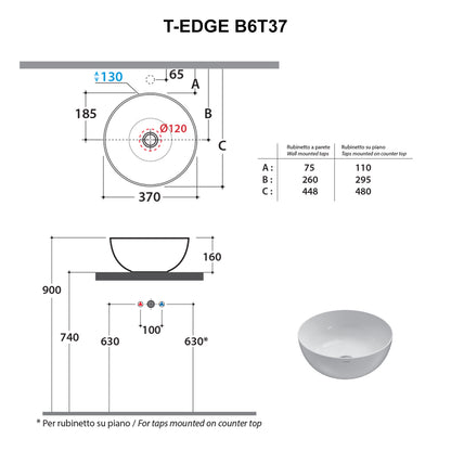 Lavabo d'appoggio bianco opaco Ceramica Globo T- Edge à˜ 37 h.16 cm