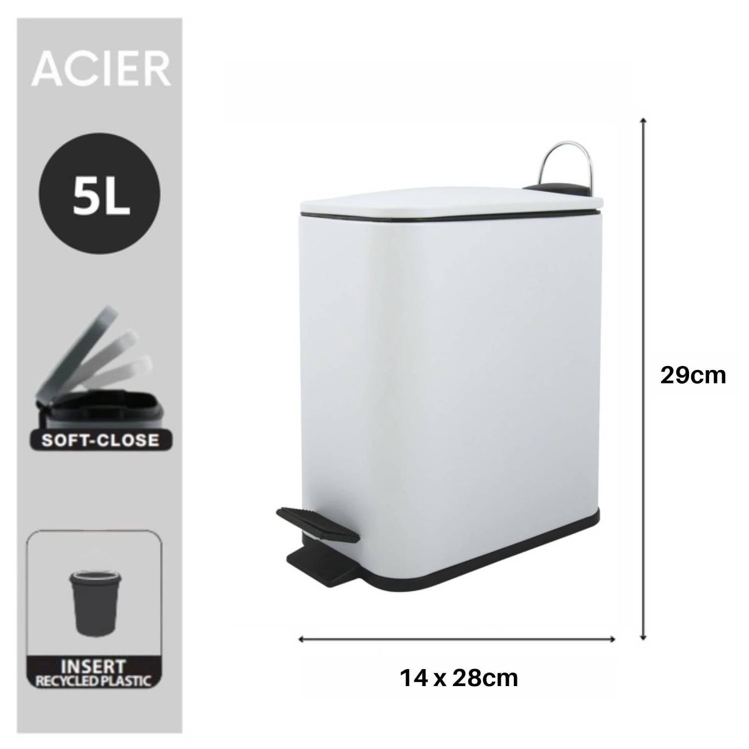 Pattumiera a pedale modello Erik capienza 5 Litri colore bianco opaco by CeramicStore | Lo specialista del tuo bagno