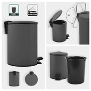 Pattumiera a pedale modello Adelar capienza 3 Litri colore grigio opaco by CeramicStore | Lo specialista del tuo bagno