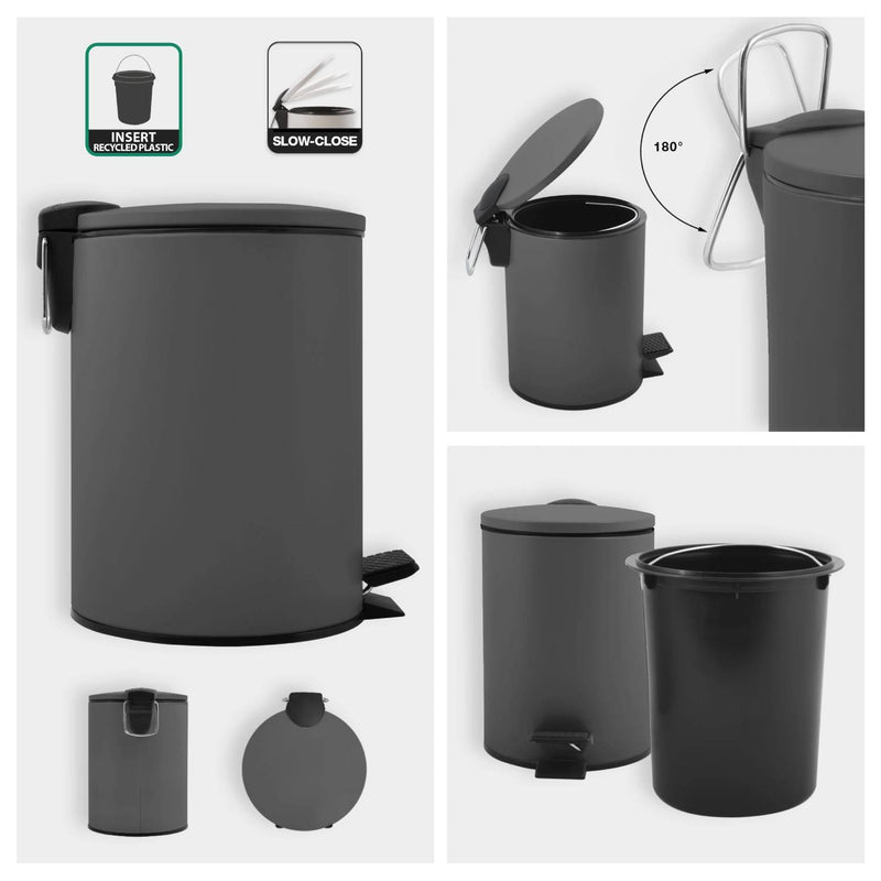 Pattumiera a pedale modello Adelar capienza 3 Litri colore grigio opaco by CeramicStore | Lo specialista del tuo bagno