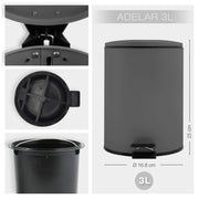 Pattumiera a pedale modello Adelar capienza 3 Litri colore grigio opaco by CeramicStore | Lo specialista del tuo bagno