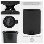 Pattumiera a pedale modello Adelar capienza 5 litri colore nero opaco by CeramicStore | Lo specialista del tuo bagno