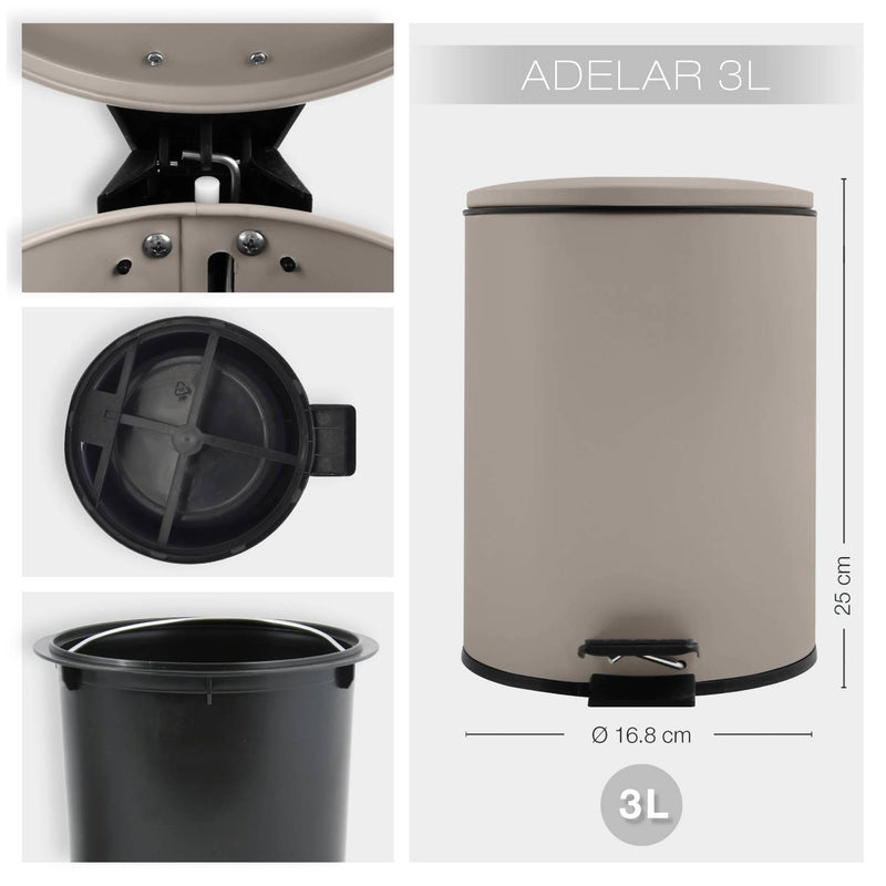 Pattumiera a pedale modello Adelar capienza 3 Litri colore tortora opaco by CeramicStore | Lo specialista del tuo bagno
