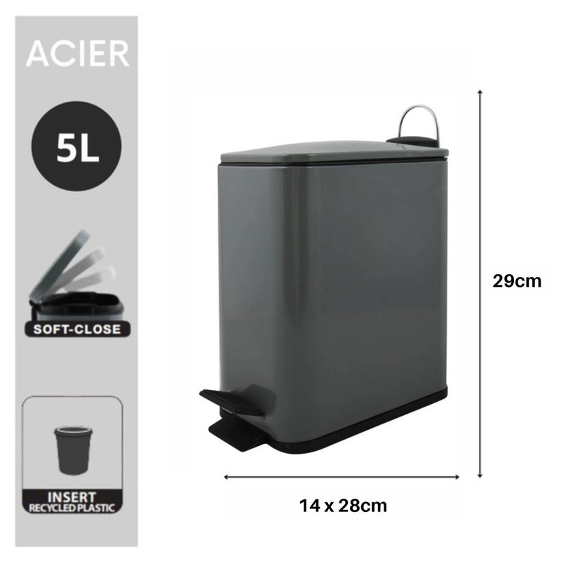 Pattumiera a pedale modello Erik in acciaio inox capienza 5 litri colore grigio opaco by CeramicStore | Lo specialista del tuo bagno