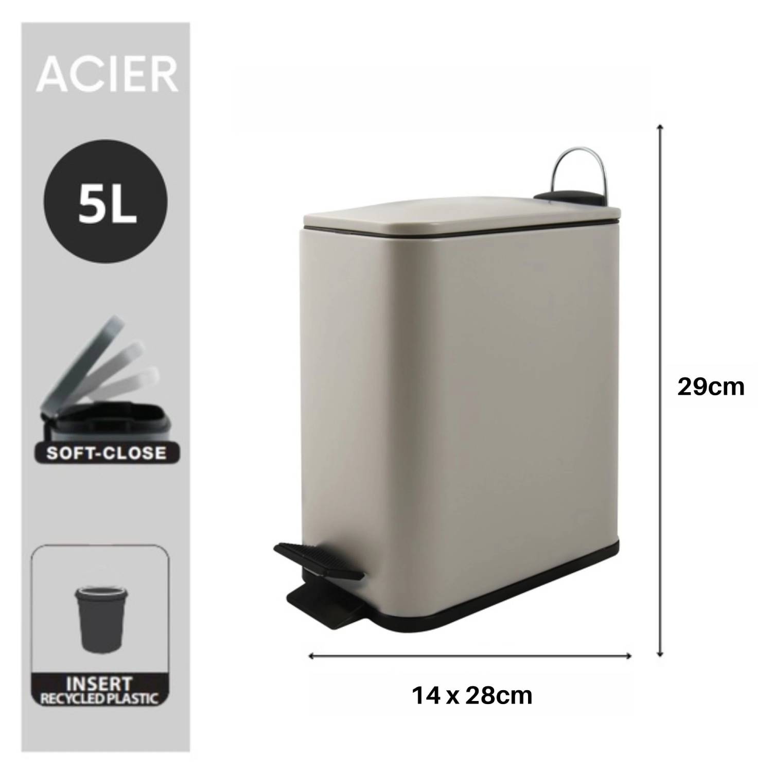 Pattumiera a pedale modello Erik in acciaio capienza 5 litri colore tortora opaco by CeramicStore | Lo specialista del tuo bagno