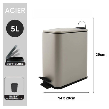 Pattumiera a pedale modello Erik in acciaio capienza 5 litri colore tortora opaco by CeramicStore | Lo specialista del tuo bagno