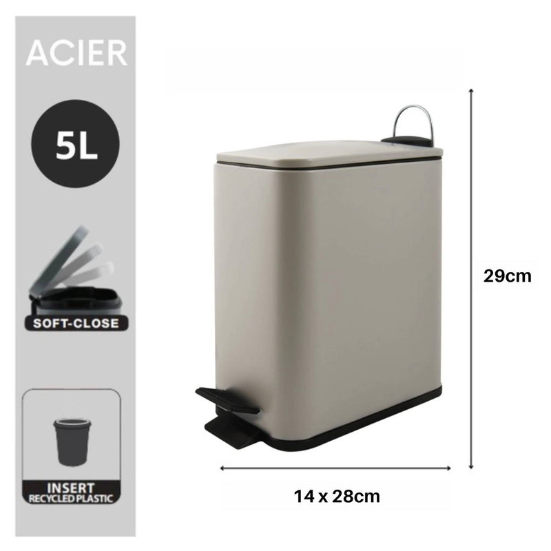 Pattumiera a pedale modello Erik in acciaio capienza 5 litri colore tortora opaco by CeramicStore | Lo specialista del tuo bagno