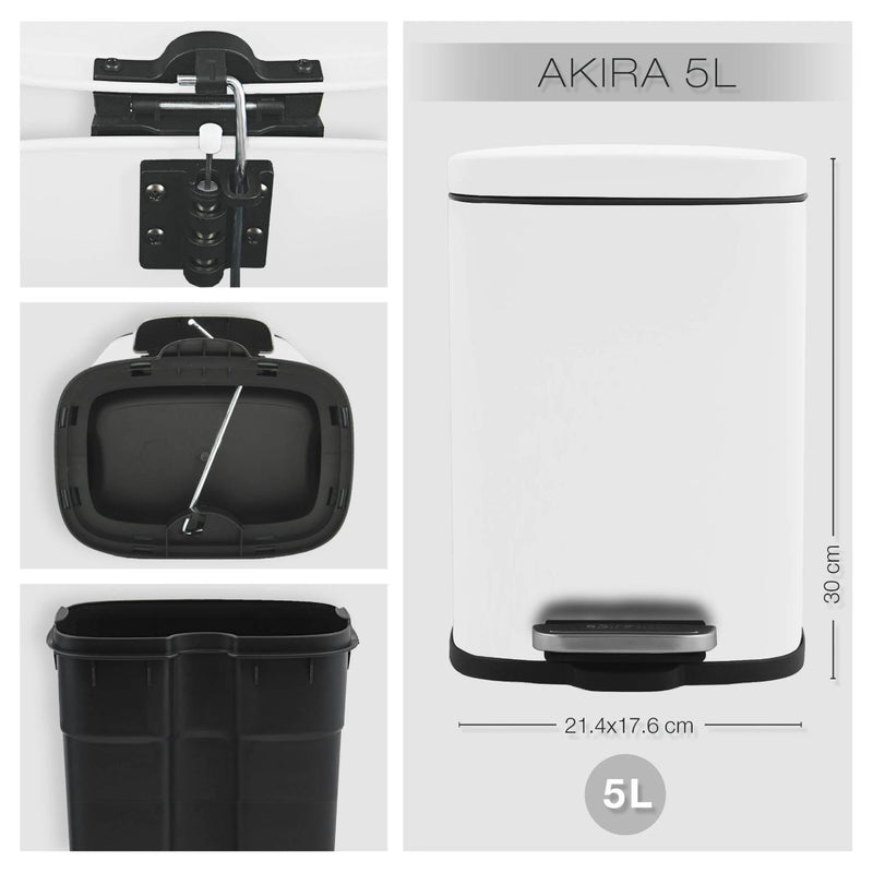 Pattumiera a pedale modello Akira in acciaio capienza 5 litri colore bianco opaco by CeramicStore | Lo specialista del tuo bagno
