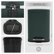 Pattumiera a pedale modello Akira in acciaio capienza 5 litri colore verde scuro opaco by CeramicStore | Lo specialista del tuo bagno