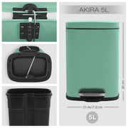 Pattumiera a pedale modello Akira in acciaio capienza 5 Litri colore verde opaco by CeramicStore | Lo specialista del tuo bagno