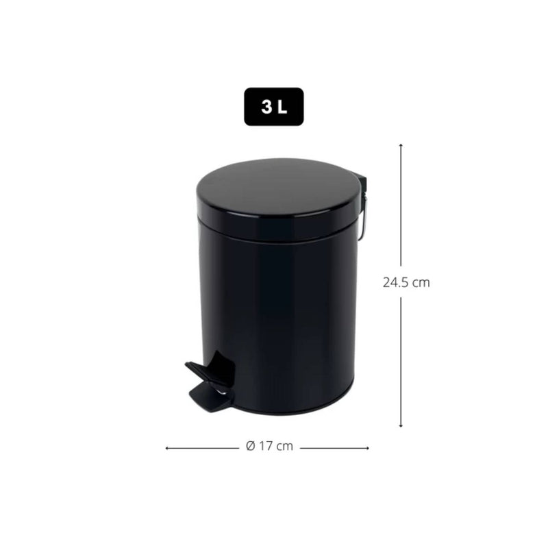 Pattumiera a pedale modello Sydney in acciaio capacità 3 litri colore nero by CeramicStore | Lo specialista del tuo bagno