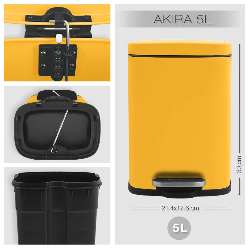 Pattumiera a pedale modello Akira in acciaio capienza 5 Litri colore giallo opaco by CeramicStore | Lo specialista del tuo bagno