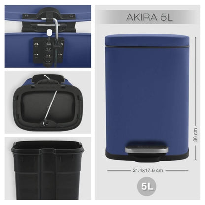 Pattumiera a pedale modello Akira in acciaio capienza 5 litri colore blu opaco by CeramicStore | Lo specialista del tuo bagno