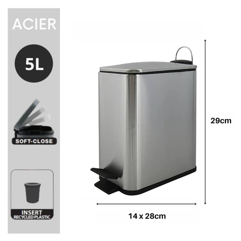 Pattumiera a pedale modello Erik capacità 5 litri in acciaio inox spazzolato by CeramicStore | Lo specialista del tuo bagno