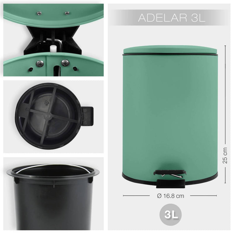 Pattumiera a pedale modello Adelar capienza 3 litri colore verde opaco by CeramicStore | Lo specialista del tuo bagno