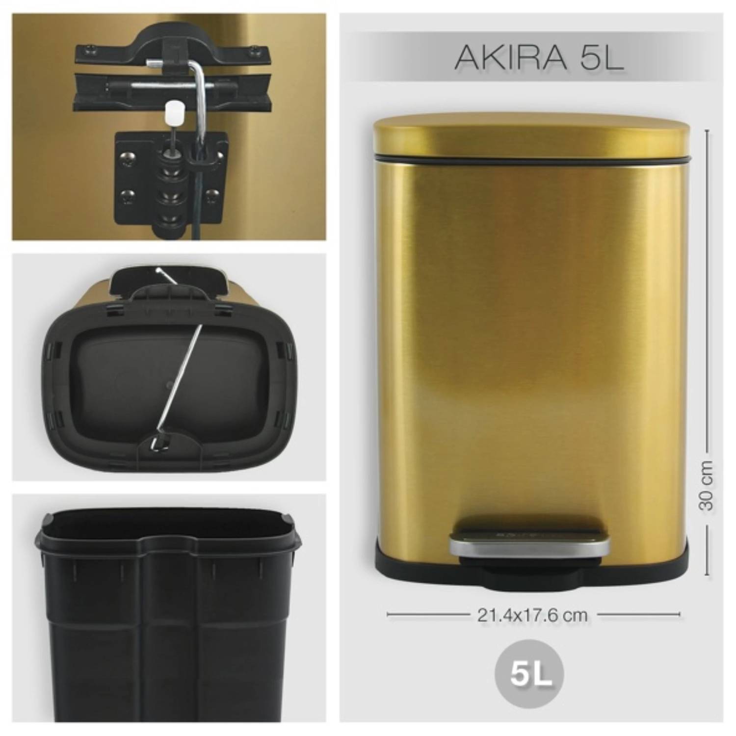 Pattumiera a pedale modello Akira in acciaio capienza 5 litri colore oro by CeramicStore | Lo specialista del tuo bagno