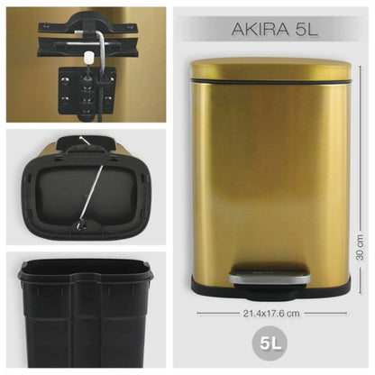 Pattumiera a pedale modello Akira in acciaio capienza 5 litri colore oro by CeramicStore | Lo specialista del tuo bagno