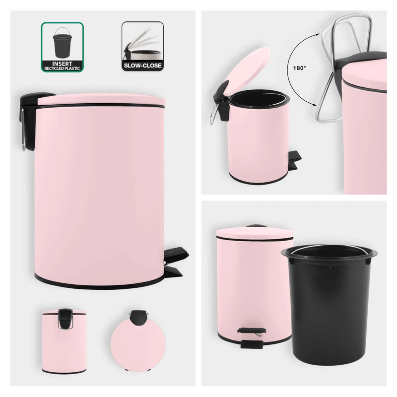 Pattumiera a pedale modello Adelar capienza 3 litri colore rosa pallido opaco by CeramicStore | Lo specialista del tuo bagno