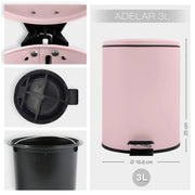 Pattumiera a pedale modello Adelar capienza 3 litri colore rosa pallido opaco by CeramicStore | Lo specialista del tuo bagno