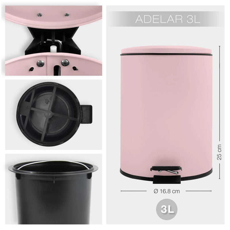 Pattumiera a pedale modello Adelar capienza 3 litri colore rosa pallido opaco by CeramicStore | Lo specialista del tuo bagno