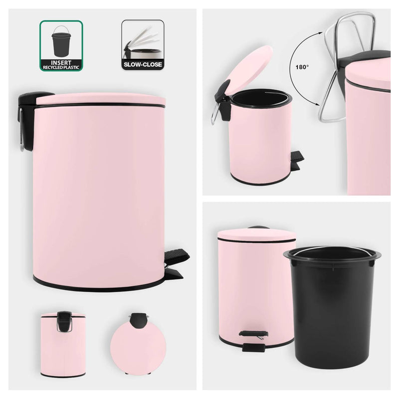 Pattumiera a pedale modello Adelar capienza 5 litri colore rosa opaco by CeramicStore | Lo specialista del tuo bagno