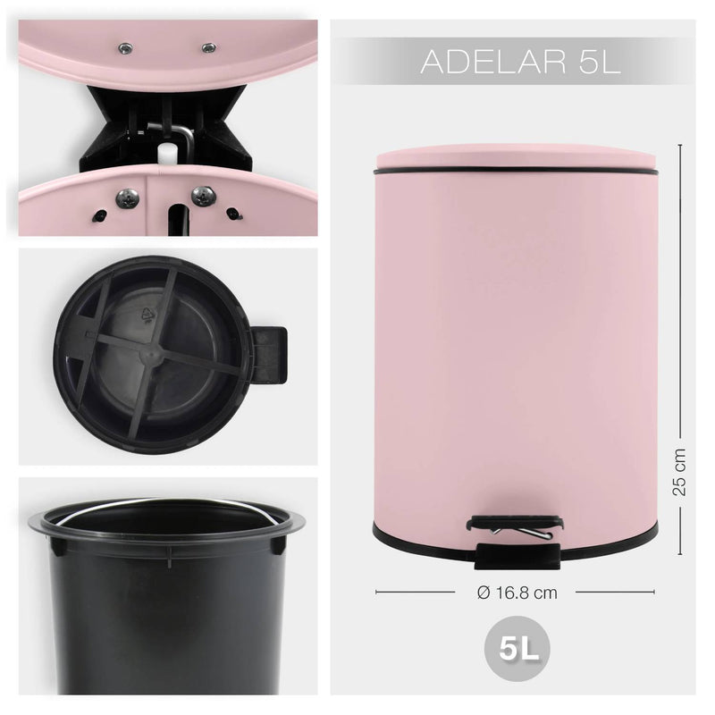 Pattumiera a pedale modello Adelar capienza 5 litri colore rosa opaco by CeramicStore | Lo specialista del tuo bagno