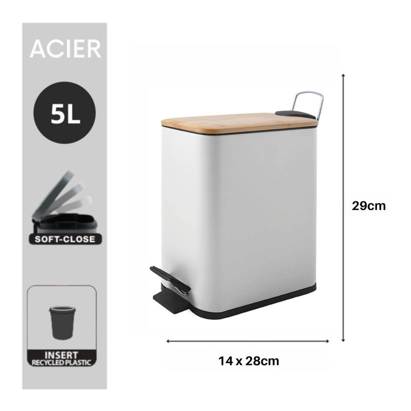 Pattumiera a pedale modello Erik in acciaio e bambà¹ capacità 5 litri colore bianco opaco by CeramicStore | Lo specialista del tuo bagno