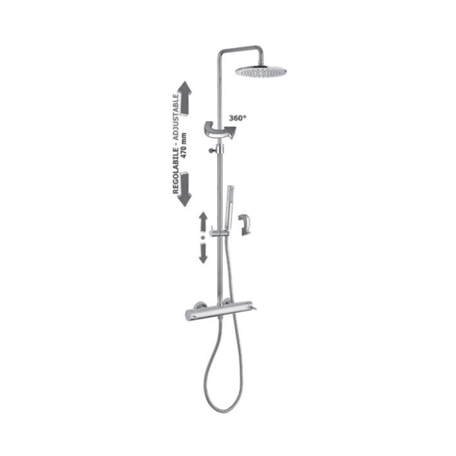 Paffoni Colonna doccia regolabile New Mini Master con deviatore, soffione tondo e doccino by CeramicStore | Lo specialista del tuo bagno