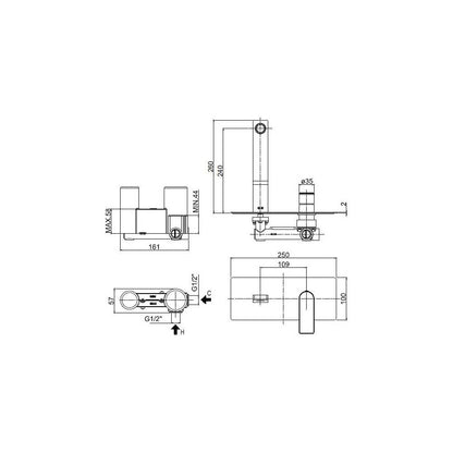 Miscelatore doccia a parete Paffoni serie Tango con bocca lunga 240 mm - Nero Opaco