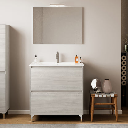 Mobile bagno con lavabo e specchiera Cubi&Co Berlino 80 cm - Rovere Grigio by CeramicStore | Lo specialista del tuo bagno