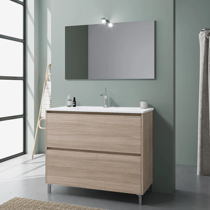Mobile bagno Cubi&Co Berlino 100 con lavabo, specchio e lampada - Rovere Fumo by CeramicStore | Lo specialista del tuo bagno