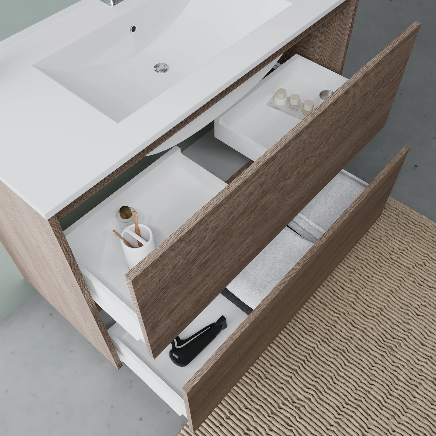 Mobile bagno Cubi&Co Berlino 100 con lavabo, specchio e lampada - Rovere Fumo by CeramicStore | Lo specialista del tuo bagno