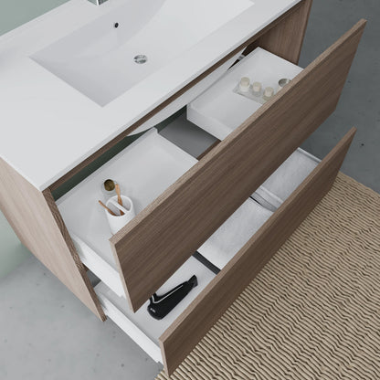 Mobile bagno Cubi&Co Berlino 100 con lavabo, specchio e lampada - Rovere Fumo by CeramicStore | Lo specialista del tuo bagno