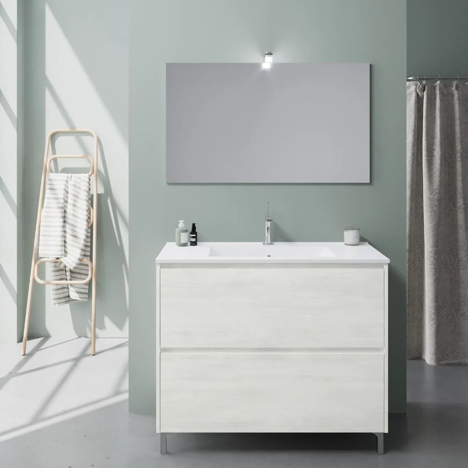 Mobile bagno Cubi&Co Berlino 100 con lavabo, specchio e lampada - Rovere Bianco by CeramicStore | Lo specialista del tuo bagno