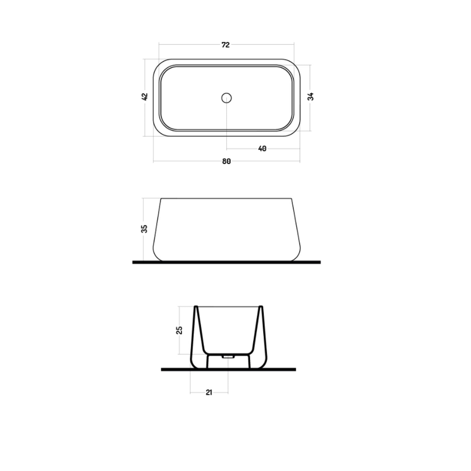 Lavabo da appoggio rettangolare 80cm in ceramica bianca lucida serie Catino Disegno-Ceramica