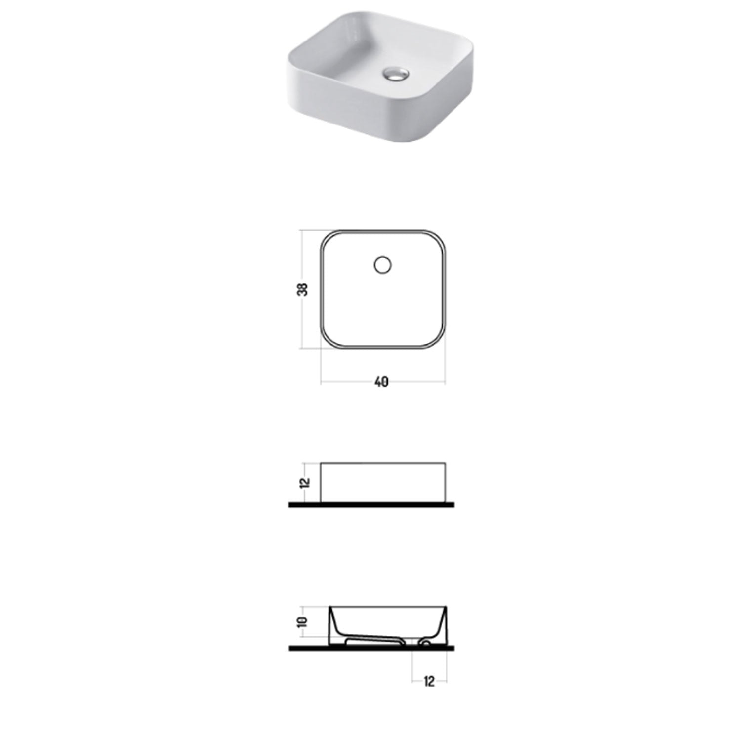 Lavabo da appoggio rettangolare 40x38cm in ceramica bianca lucida serie Slim Disegno-Ceramica