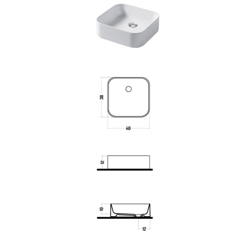 Lavabo da appoggio rettangolare 40x38cm in ceramica bianca lucida serie Slim Disegno-Ceramica