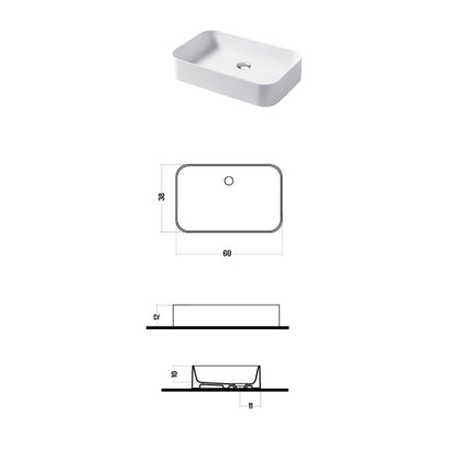 Lavabo da appoggio rettangolare 60x38cm in ceramica bianca lucida serie Slim Disegno-Ceramica