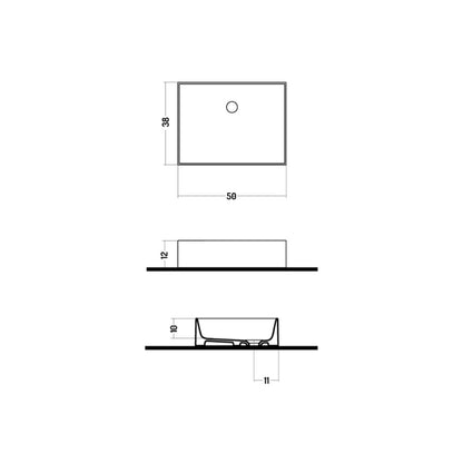 Lavabo da appoggio rettangolare in ceramica bianca lucida 50x38cm Disegno-Ceramica