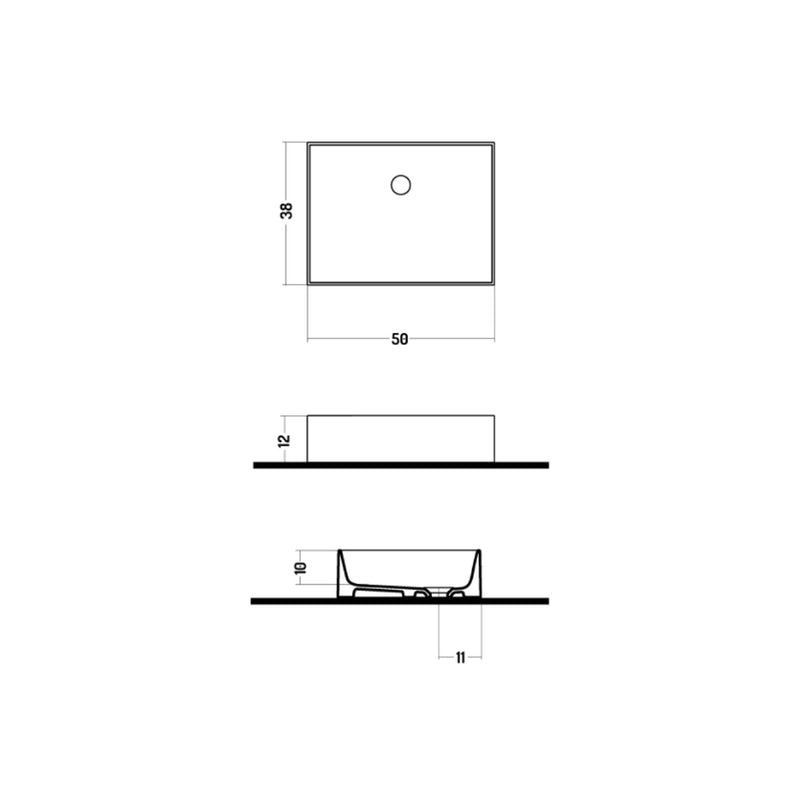 Lavabo da appoggio rettangolare in ceramica bianca lucida 50x38cm Disegno-Ceramica