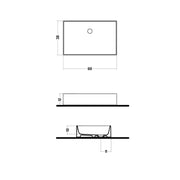 Lavabo da appoggio rettangolare in ceramica bianca lucida 60x38cm Disegno-Ceramica