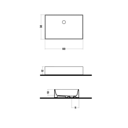 Lavabo da appoggio rettangolare in ceramica bianca lucida 60x38cm Disegno-Ceramica