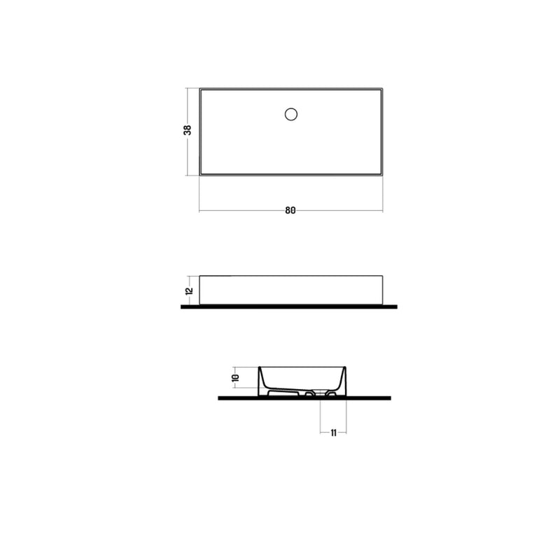 Lavabo da appoggio rettangolare in ceramica bianca lucida 80x38cm Disegno-Ceramica