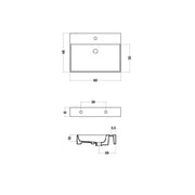 Lavabo rettangolare da appoggio o sospeso in ceramica bianca lucida 60x46 cm con foro per rubinetto Disegno-Ceramica