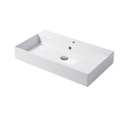 Lavabo rettangolare da appoggio o sospeso in ceramica bianca lucida 80x46 cm con foro per rubinetto Disegno-Ceramica