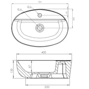 Lavabo d'appoggio ovale senza troppo pieno con foro rubinetto Linpha Sanitary cm 60x40