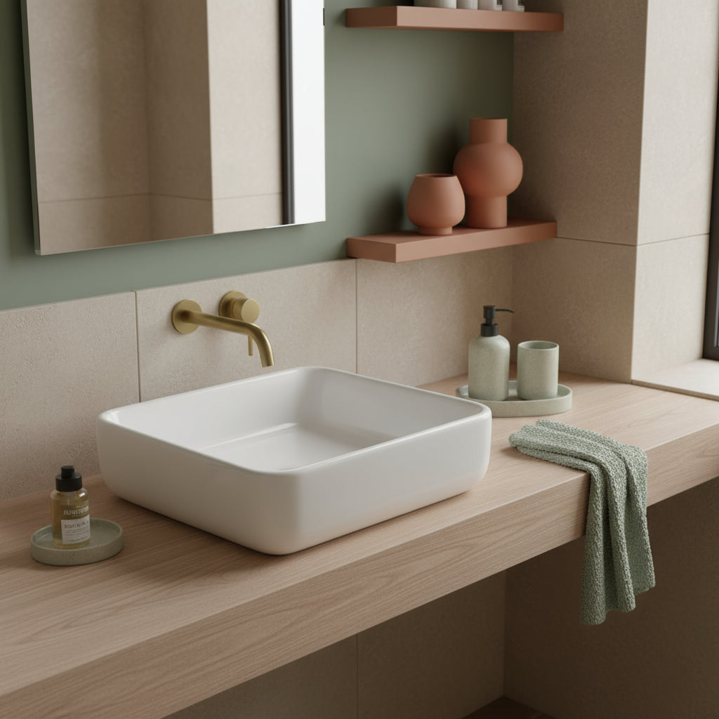 Lavabo d'appoggio quadrato senza troppo pieno Linpha Sanitary cm 40x40