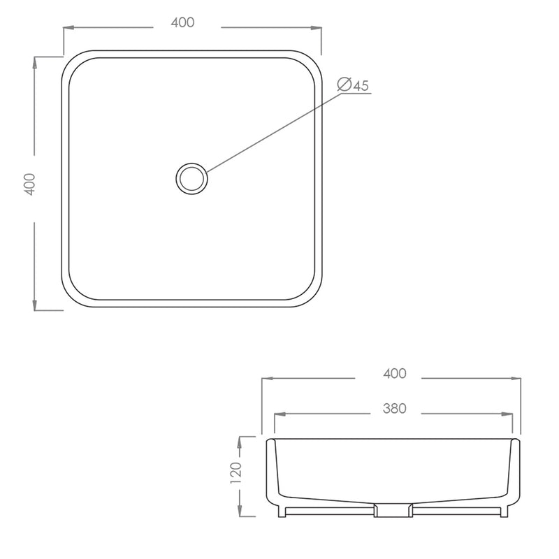 Lavabo d'appoggio quadrato senza troppo pieno Linpha Sanitary cm 40x40