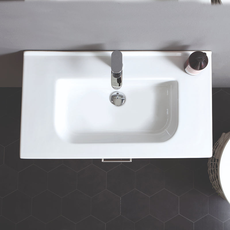 Lavabo consolle semincasso con troppo pieno e foro rubinetto cm 81x46