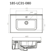Lavabo consolle semincasso con troppo pieno e foro rubinetto cm 81x46